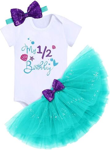 Mermaid 1st 2nd 3rd Birthday Outfit for Baby Girl Romper Tutu Skirt Shiny Headband Cake Smash Clothes Set Photo Props in Kuwait