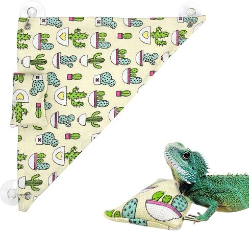 SETHOUS Reptile Bearded Dragon Hammock Swing Hanging Pet Bed Lounger Ladder Hammock with Pillow Hooks and Suction for Lizard Leopard Gecko in Kuwait