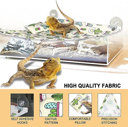 SETHOUS Reptile Bearded Dragon Hammock Swing Hanging Pet Bed Lounger Ladder Hammock with Pillow Hooks and Suction for Lizard Leopard Gecko in Kuwait
