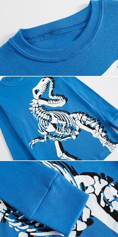 Little bety Boys 4 Pieces Cotton Pajamas Toddlers Long Sleeve 24M-12Years | Soft Sleepwear Sets With Truck ，Dinosaur，Space， UFO ，Shark Prints For Kids in Kuwait