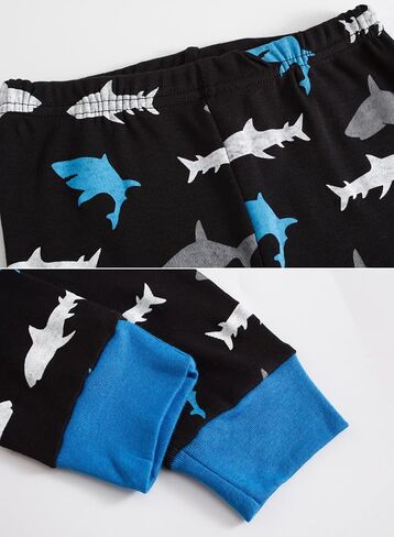 Little bety Boys 4 Pieces Cotton Pajamas Toddlers Long Sleeve 24M-12Years | Soft Sleepwear Sets With Truck ，Dinosaur，Space， UFO ，Shark Prints For Kids in Kuwait