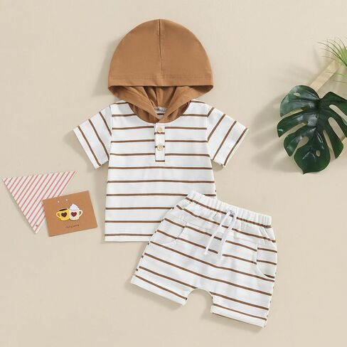 FOCUSNORM Toddler Baby Boy Summer Clothes Baseball Short Sleeve Hooded T-Shirt Elastic Waist Shorts Newborn Infant Boy Outfit in Saudi Arabia