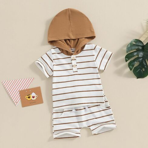FOCUSNORM Toddler Baby Boy Summer Clothes Baseball Short Sleeve Hooded T-Shirt Elastic Waist Shorts Newborn Infant Boy Outfit in Saudi Arabia