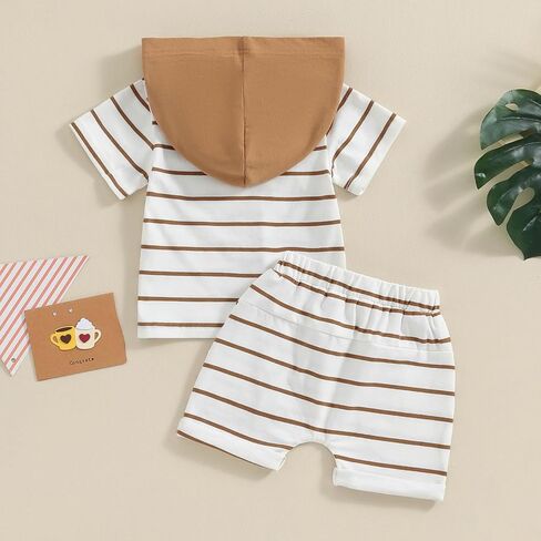 FOCUSNORM Toddler Baby Boy Summer Clothes Baseball Short Sleeve Hooded T-Shirt Elastic Waist Shorts Newborn Infant Boy Outfit in Saudi Arabia
