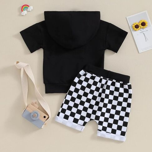 FOCUSNORM Toddler Baby Boy Summer Clothes Baseball Short Sleeve Hooded T-Shirt Elastic Waist Shorts Newborn Infant Boy Outfit in Saudi Arabia