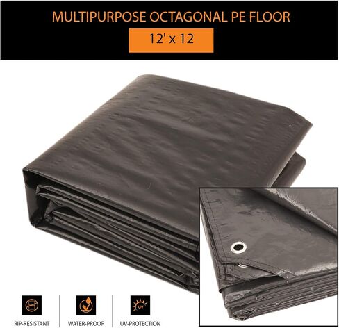 Alvantor Heavy Duty Tarp Waterproof 6'-10'-12'-15' Tarpaulin Ground Trailer with Rust Grommet Weather Resistant Cover Outdoor Camping 10 Mil Thick PE Floor Lightweight Mat in Kuwait