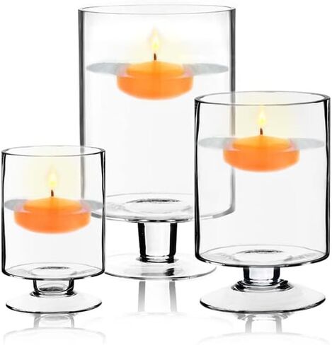 سي واي اس اكسيل مجموعة من 3 قطع من حوامل الشموع العمودية الزجاجية | برطمانات شموع قصيرة الجذع | مزهرية شموع اسطوانية زجاجية in Kuwait