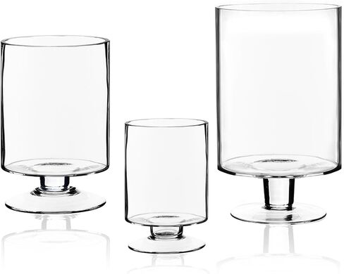 سي واي اس اكسيل مجموعة من 3 قطع من حوامل الشموع العمودية الزجاجية | برطمانات شموع قصيرة الجذع | مزهرية شموع اسطوانية زجاجية in Kuwait