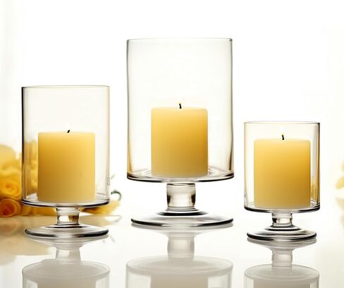 سي واي اس اكسيل مجموعة من 3 قطع من حوامل الشموع العمودية الزجاجية | برطمانات شموع قصيرة الجذع | مزهرية شموع اسطوانية زجاجية in Kuwait
