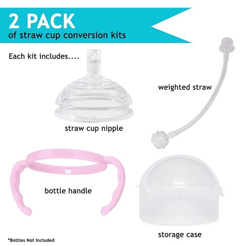 Straw Transition Cup Kit for Comotomo Baby Bottles | Conversion Kit Fits 5 Ounce and 8 Ounce Bottles | Soft, Silicone Straw Top Bottle Nipple & Weighted Straws to Help Baby Transition | 2 Pack (Green) in Saudi Arabia