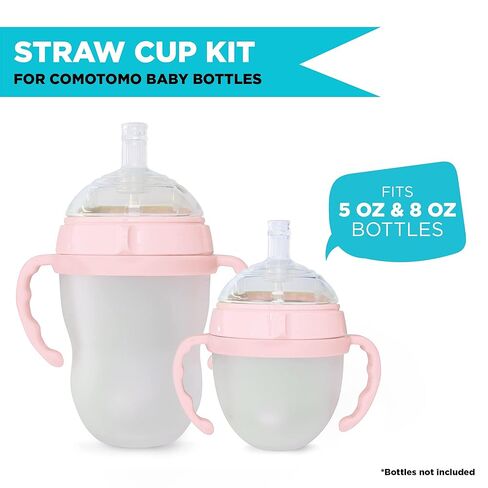 Straw Transition Cup Kit for Comotomo Baby Bottles | Conversion Kit Fits 5 Ounce and 8 Ounce Bottles | Soft, Silicone Straw Top Bottle Nipple & Weighted Straws to Help Baby Transition | 2 Pack (Green) in Saudi Arabia