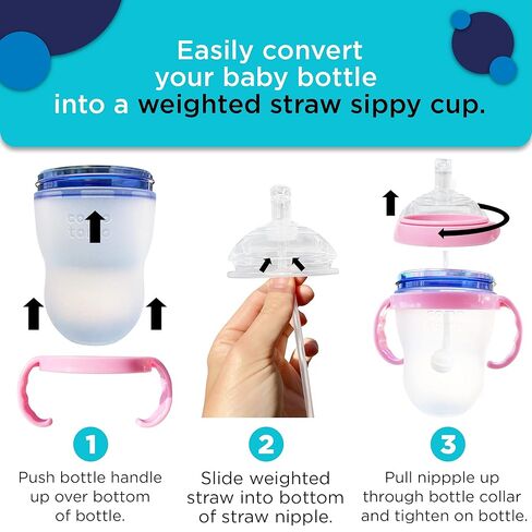 Straw Transition Cup Kit for Comotomo Baby Bottles | Conversion Kit Fits 5 Ounce and 8 Ounce Bottles | Soft, Silicone Straw Top Bottle Nipple & Weighted Straws to Help Baby Transition | 2 Pack (Green) in Saudi Arabia
