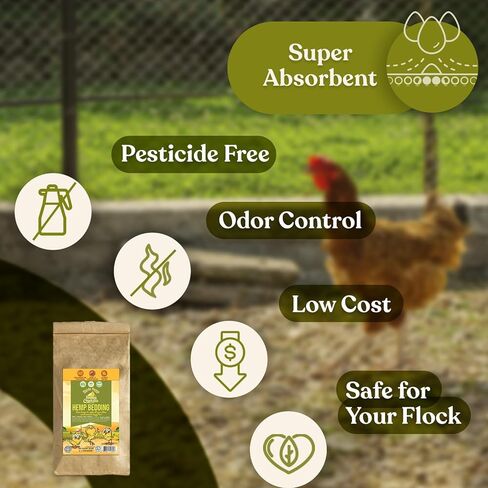 فراش HURDZ HEMP لحظيرة الدجاج (25 رطلاً)، تركيبة دجاج مفتتة فريدة من نوعها - فراش دجاج فائق الامتصاص ومتين مصنوع من ألياف طبيعية 100% قابلة للتحلل الحيوي، فراش دجاج للتحكم في الرائحة لقفص الدجاج in Kuwait