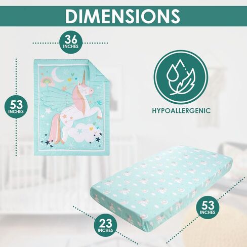 Crib Bedding Set for Girls Pastel Green Color Baby Unicorn 4 Pieces Standard Bedding Size Crib Set in Saudi Arabia