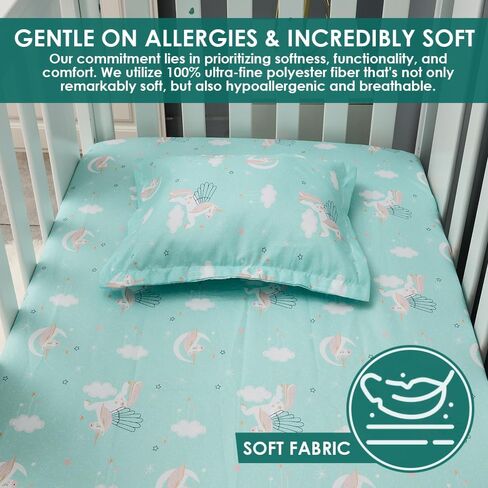Crib Bedding Set for Girls Pastel Green Color Baby Unicorn 4 Pieces Standard Bedding Size Crib Set in Saudi Arabia