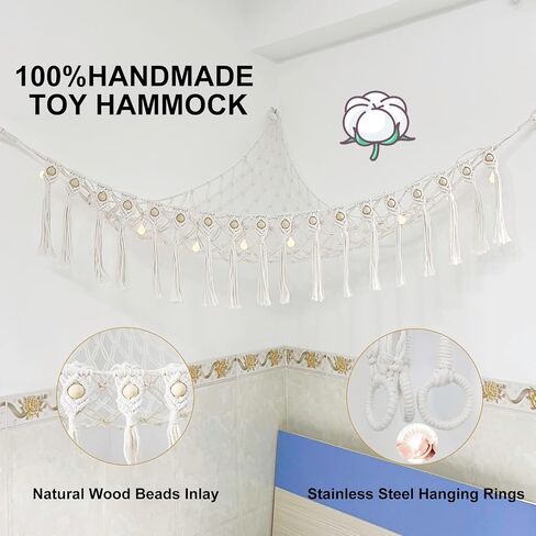 شبكة حيوانات محشوة، ارجوحة بتصميم بوهو مكرمية مع اضواء LED، شبكة حيوانات اليفة موفرة للمساحة للحيوانات المحشوة، مناسبة لغرفة اللعب وغرفة نوم الاطفال in Kuwait