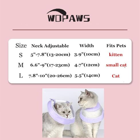 WDPAWS Cat Recovery Protective Cone Collar After Surgery-Soft Adjustable Waterproof Lightweight Elizabethan Collar to Prevent Cats from Touching Stitches, Wounds and Rashes (L Pink) in Kuwait