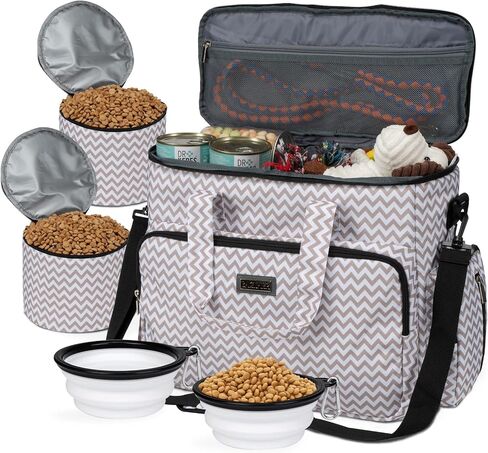 BAGLHER Dog Travel Bag, Pet Travel Bag (ALL Pet Travel Supplies), With 2 Pet Food Containers and 2 Collapsible Silicone Bowls; Essential Kits for Pet Travel Pink in Kuwait