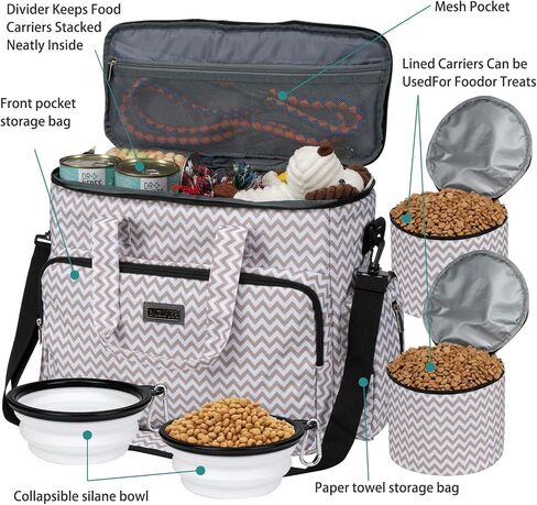BAGLHER Dog Travel Bag, Pet Travel Bag (ALL Pet Travel Supplies), With 2 Pet Food Containers and 2 Collapsible Silicone Bowls; Essential Kits for Pet Travel Pink in Kuwait
