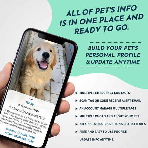 MYLUCKYTAG الفولاذ المقاوم للصدأ رمز الاستجابة السريعة معرف الحيوانات الأليفة علامات الكلب - الملف الشخصي للحيوانات الأليفة على الإنترنت - مسح QR تلقي تنبيه موقع الحيوانات الأليفة الفوري عبر البريد الإلكتروني in Saudi Arabia