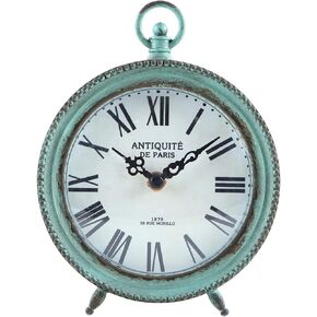 NIKKY HOME Antique Table Clock Silent Non-Ticking, Shelf Desk Top Clock Battery Operated Rustic Distressed Design, Shabby Chic Home Decor for Fireplace Mantel, Desktop, Countertop- Green