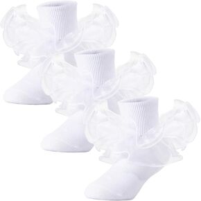 NiceBaby Baby Girls Ruffle Socks Double Lace Frilly Socks for Toddler Little Kids