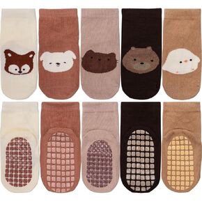 FWUNYVN 5 Pairs Toddler Non Slip Socks, Cotton Baby Socks with Grippers, Cute Socks for Boy Girl Infant Kids