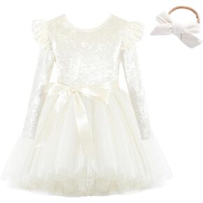 Toddler Velvet Dress Long Sleeve Baby Girls Tulle Tutu Party Dresses for Special Occasion