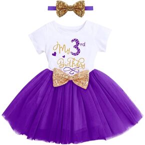 ODASDO Baby Girl Toddler Kids 1st / 2nd / 3rd Birthday Party Dress Short Sleeve Princess Tulle Dress with Headband in Saudi Arabia