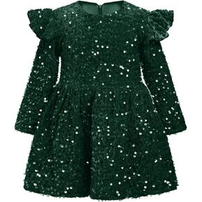 IDOPIP Toddler Baby Girls Sequin Velvet Tutu Dress Long Sleeve Princess Christmas Birthday Party Dresses Fall Winter Clothes