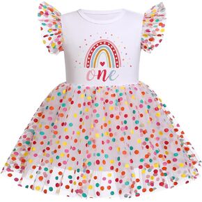 ODASDO Newborn Infant Baby Girl 1/2 1st 2nd Birthday Party Dress Ruffle Tutu Tulle Princess Romper Dresses for 0-24M in Kuwait