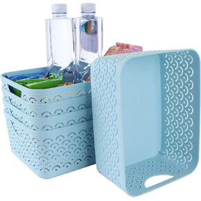 5 Pack Plastic Storage Baskets, Portable Pink Fish Scale Pattern Hollow Desktop Storage Bin Box with Handle for Kitchen, Bathroom, Kids Room or Nursery Storage – 9.4 x 7.1 x 4.1 inches in Kuwait