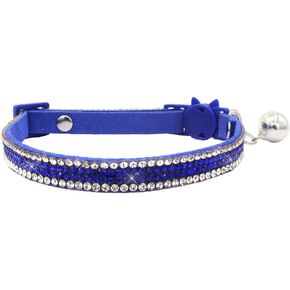 THAIN Basic Adjustable Cat Collar Bling Diamond Breakaway with Bell for Kitten Girl boy (Blue)