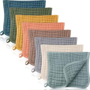 Remagr 8 Packs Muslin Burp Cloths Large 20" x 10", 6 Layers Unisex Baby Absorbent 100% Cotton Burp Rags Colorful Muslin Washcloths for Baby Plain Soft Cotton Cloth for Babies Girls Boys(Warm Colors) in Saudi Arabia