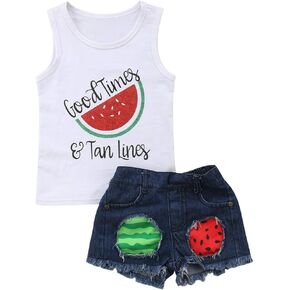 Toddler Baby Girls Denim Shorts Outfits Sleeveless T-Shirt Tops Hipster Jean Pants Summer Clothes Set in Kuwait