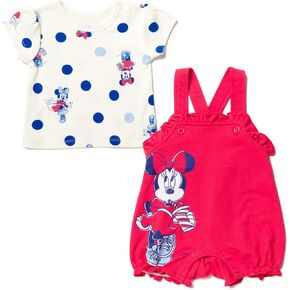 Disney Minnie Mouse Winnie the Pooh Baby Girls French Terry Short Overalls and T-Shirt Newborn to Infant in Kuwait