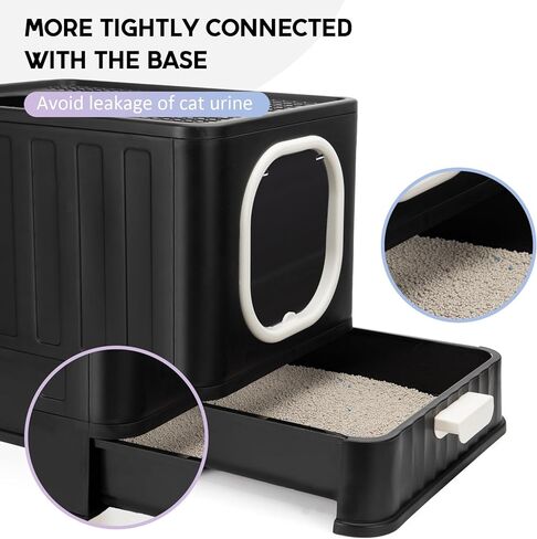 صندوق فضلات القطط قابل للطي مع غطاء، وعاء فضلات القطط كيتي مغلق بالكامل ومضاد للتناثر مع مقبض، نونية كبيرة للقطط، مدخل أمامي، مخرج علوي، مرحاض القطط من نوع الدرج، سهل التنظيف بمغرفة فضلات القطط الأنيقة in Kuwait