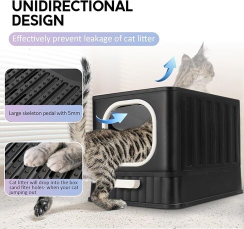 صندوق فضلات القطط قابل للطي مع غطاء، وعاء فضلات القطط كيتي مغلق بالكامل ومضاد للتناثر مع مقبض، نونية كبيرة للقطط، مدخل أمامي، مخرج علوي، مرحاض القطط من نوع الدرج، سهل التنظيف بمغرفة فضلات القطط الأنيقة in Kuwait