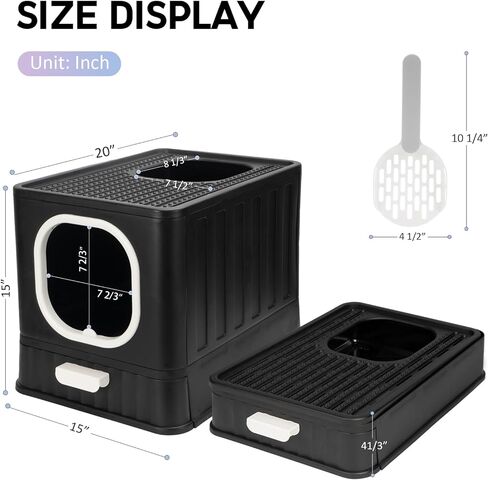 صندوق فضلات القطط قابل للطي مع غطاء، وعاء فضلات القطط كيتي مغلق بالكامل ومضاد للتناثر مع مقبض، نونية كبيرة للقطط، مدخل أمامي، مخرج علوي، مرحاض القطط من نوع الدرج، سهل التنظيف بمغرفة فضلات القطط الأنيقة in Kuwait
