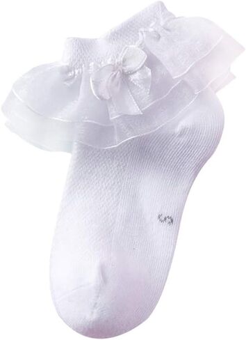 Baby Girls Cotton Ankle Socks with Bowknot 6-Pack (1-8T) | Princess Lace, Eyelet Dress Socks, Mesh Thin, Double Layer Lace, Frilly Trim in Saudi Arabia