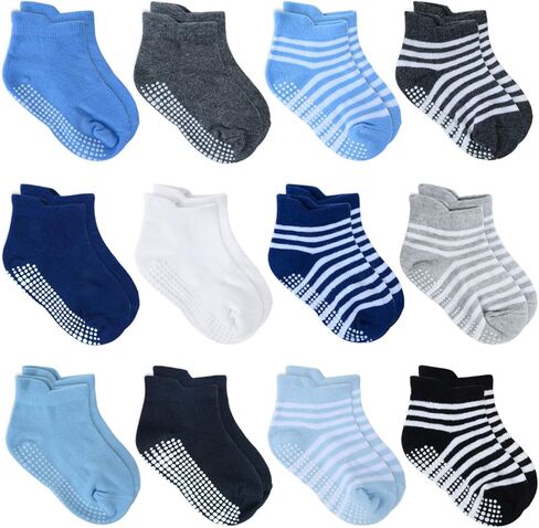 Tenpluszero 12 زوجًا من جوارب الكاحل للأطفال مضادة للانزلاق مع مقابض مضادة للانزلاق للأطفال الصغار والأولاد والبنات in Kuwait