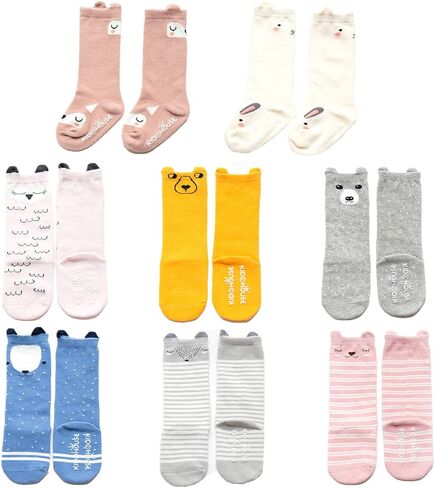 8 Pairs Baby Toddler Knee High Non Skid Socks with Grips for Girls and Boys in Saudi Arabia