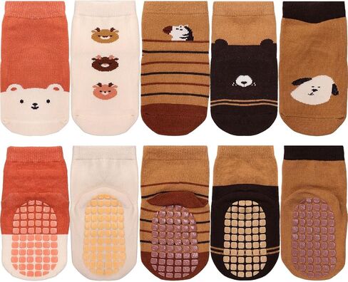 FWUNYVN 5 Pairs Toddler Non Slip Socks, Cotton Baby Socks with Grippers, Cute Socks for Boy Girl Infant Kids in Saudi Arabia