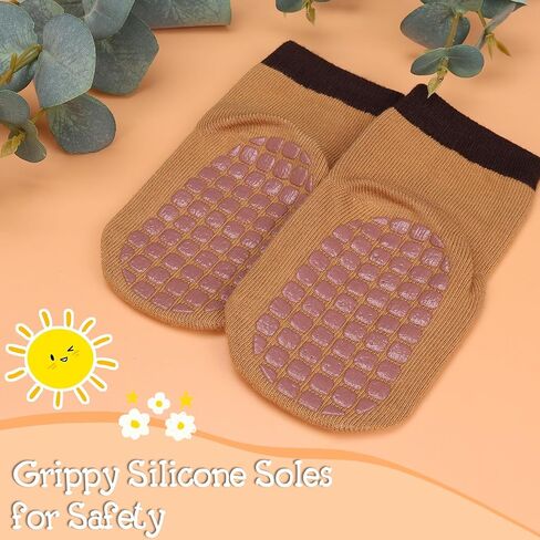FWUNYVN 5 Pairs Toddler Non Slip Socks, Cotton Baby Socks with Grippers, Cute Socks for Boy Girl Infant Kids in Saudi Arabia