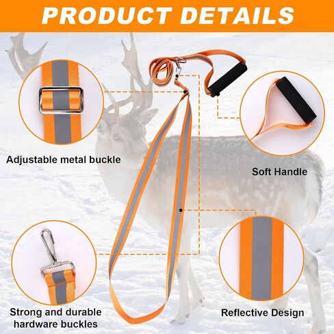 Deer Drag Rope and Harness, Reflective Deer Drag Strap with Adjustable Shoulder Strap, Deer Hunting Accessories Deer Pull Rope for Deer Hunters Package, Luggage Easy Dragging and Pulling (Orange) in Saudi Arabia