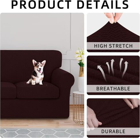 ISSUNTEX 2 Pieces High Stretch Thicken Chair Couch Covers, Soft Sofa Slipcover for 1 Separate Cushion Couch, Jacquard Fabric Elastic Sofa Cover Furniture Protector for Dogs (Chair, Black) in Kuwait