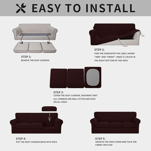 ISSUNTEX 2 Pieces High Stretch Thicken Chair Couch Covers, Soft Sofa Slipcover for 1 Separate Cushion Couch, Jacquard Fabric Elastic Sofa Cover Furniture Protector for Dogs (Chair, Black) in Kuwait