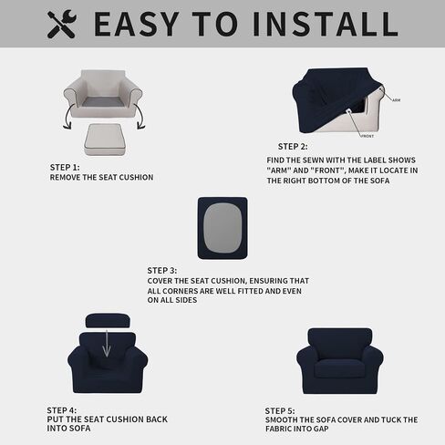 ISSUNTEX 4 قطع من أغطية الأريكة السميكة عالية التمدد، غطاء أريكة ناعم لـ 3 وسائد منفصلة، ​​واقي أثاث مرن من قماش الجاكار للكلاب (أريكة، رمادي داكن) in Kuwait