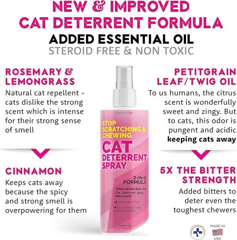 Cat Deterrent Spray with Rosemary Oil, Lemongrass & Cinnamon to Stop Cat Scratching Furniture, Plants, Floors and More - Non-Toxic - Made in USA in Kuwait