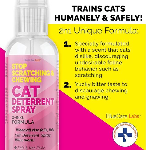 Cat Deterrent Spray with Rosemary Oil, Lemongrass & Cinnamon to Stop Cat Scratching Furniture, Plants, Floors and More - Non-Toxic - Made in USA in Kuwait